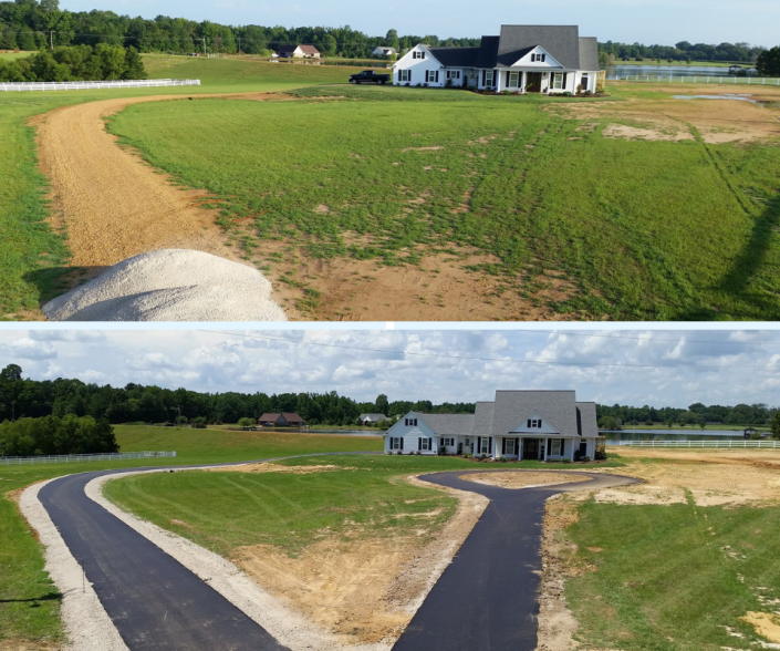 A before & after of the driveway we installed.